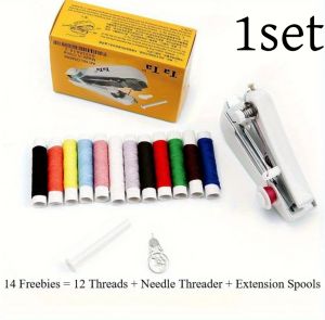 1set Mini Manual Sewing Machine Portable Handheld Sewing Tool with 12-color Yarn Simple Operation for Cloth Handy Needlework