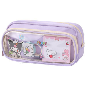 เคสดินสอความจุขนาดใหญ่แพ็คปวดกล่องเครื่องเขียนกล่องดินสอสองชั้นหน้าต่างโปร่งใสกล่องเก็บของนักเรียนกระเป๋าสีทึบ