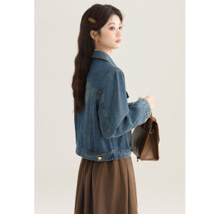Retro Hong Kong Style Slim Fit Denim Jacket Womens Spring 2025 New Versatile Long Sleeve Short High-End Feeling Jacket Top