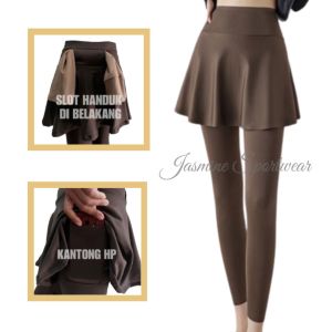 Jasmine Sportwear - Celana Legging Rok Olahraga Wanita High Waist Slot Handuk