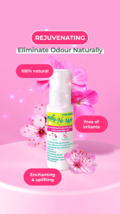 Smelly No More Rejuvenating Deodorant Spray with Geranium & Cherry Blossom Essential Oils 75ml - Mineral Salt Body Care Deodorant for Sensitive Skin