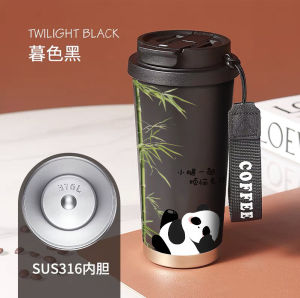 Portable Insulated Stainless Steel 316 Panda Coffee Cup Large Straw Mouth Men Women Style Double Sided Drink Water Cup