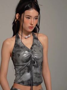 Bộ Đầm Halter Phong Cách Retro Gọn Gàng eo Cao Dài Ngắn