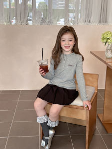 Fashionable Casual Slim Fit Hat T-Shirt for Girls Autumn Wear Pure Color Childrens Clothing Soft Comfortable Cotton Fabric