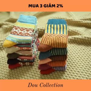 Vớ Tất Len Nam Nữ Cổ Cao Thổ Cẩm Đan Len Dày Phong Cách Vintage Thời Trang Thu Đông - Mã TV005
