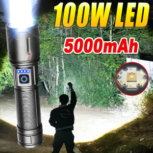 Đèn Pin LED Siêu Sáng 100W Laser Trắng Công Suất Cao 5000mAh Đèn Pin Khẩn Cấp Di Động Có Thể Sạc Lại Với Tiêu Cự Có Thể Điều Chỉnh Để Cắm Trại & Sử Dụng Ngoài Trời