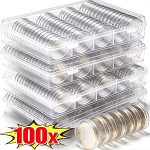 100Pcs Coin Capsules Clear PC 20 22 27 30 35mm Screw Top Round Holder Moisture Proof for Collectors Storage Display