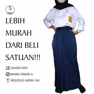 Arra School - Setelan Seragam Sekolah SMP Perempuan Rok Rempel Satu Depan Baju Panjang Putih Polos