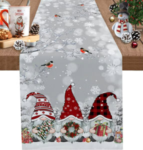 2026 Christmas Grey Gnomes Fantasy Snowy Table Runners Christmas Decorations For Home Xmas Table Flag New Year Tablecloth Gifts