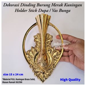 Tempat Dupa Dinding Kuningan motiv Burung Merak BRASS antik Holder Dupa Stik / Vas Bunga Dinding Dekorasi Gantung Pintu Rumah Hiolo wadah bakar stick dupa buhur aromaterapi