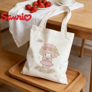 Sanrio | 1PC Kawaii Sanrio My Sweet Piano Floral Print Canvas Tote Bag Eco-friendly Reusable Shoulder Shopper