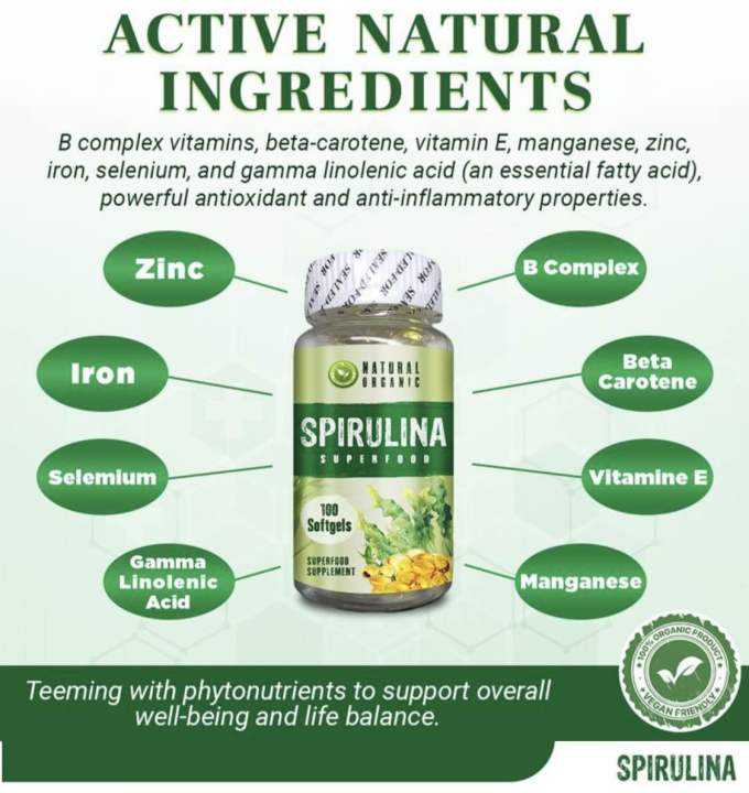 Natural Organic Spirulina Superfood 100 Soft Gel Lazada PH