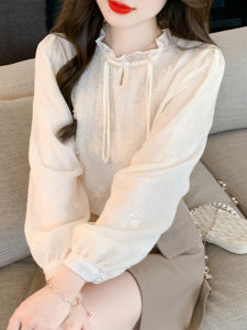 Elegant Long Sleeve Embroidered Chiffon Womens Shirt Button up Korean Style Straight Cut Spring Fashion Top Quality Ladies Blouse