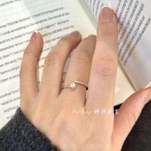 Natural Sea Water Pearl Ring Akoya Genuine Small Bead Full Diamond Stacking Luxury Pearl Ring Silver Jewelry for Women