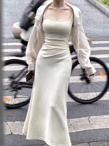 White Strapless U-Neck Slim Fit Birthday Dress Elegant High Waist Long Skirt Wrap around Design Summer Commute Style Zipper Closure