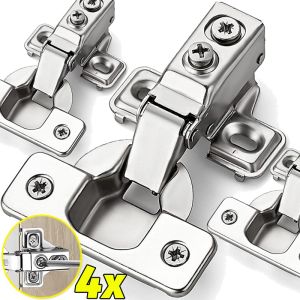 4Pcs Hinges Stainless Steel Hydraulic Cabinet Door Hinge Damper Buffer Soft Quiet Closing for All Kitchen Cupboard Furniture