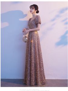 เรียบหรู เลื่อม สำหรับงานกลางคืน ชุดราตรี สําหรับผู้หญิง High-end Ladys งานเต้นรำ Commanding Graceful Host Long เดรส Chorus Performance Conductor