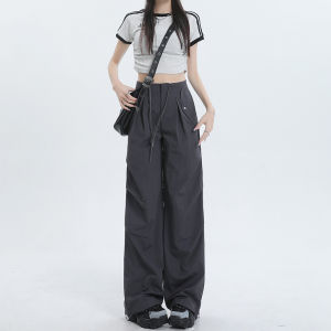 La Chebel White Cargo Pants Womens Summer Thin Loose Ice Silk Straight Wide Leg American Quick-Dry Casual Pants