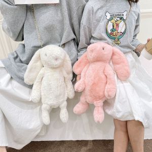 กระเป๋าสะพายข้างผ้าขนสัตว์น่ารักสำหรับเด็กผู้หญิง กระเป๋าสะพายข้างแบบสะพายไหล่เดียวลายกระต่ายการ์ตูน กระเป๋าสะพายข้างแบบทันสมัย