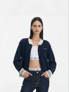 CALLED BACK | Baseball Collar Color Contrast Cardigan Knit Coat