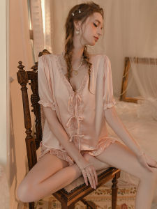 CHENGCHE | Clear Elegant High-End Pink Ice Silk Lace Drawstring Home Set