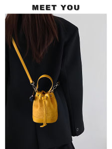Yellow Suede Bucket Bag Womens Fashionable Design Lightweight Luxury Handbag Casual Shoulder Bag Single Strap Crossbody Bag