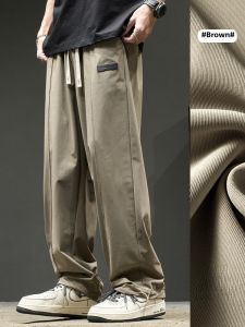 Ice Silk Mens Summer Loose Straight Leg Pants Bend Knife Thin Pure Color Quick Dry Workwear Casual Trousers Fashionable Japanese Style Splicing