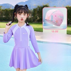 Girls One-Piece Swimsuit Quick Dry Hot Spring Beach Cartoon Design Childrens Swimming Suit Set for Kids Age 5 to 13