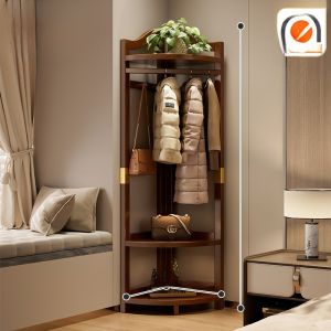Modern Minimalist Solid Wood Corner Coat Rack Stand for Hanging Clothes Shoes in Bedroom Living Room Home Furniture Organizer