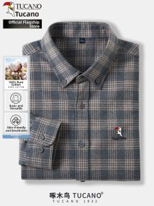 TUCANO | Pure Cotton Thin Plaid Long Sleeve Iron Free Mens Shirt