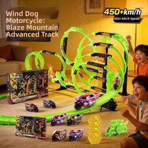 JINGDATOYS | Flame Mountain Theme Track Set Motorcycle Toy Cars