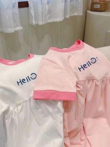 Nguyên Chất Cotton Vải Bông Mùa Hè Đầm Dành Cho Bé Gái Tay Ngắn In Chữ Phong Cách Thoải Mái Chân Váy Chữ A Quần Áo Trẻ Em Nữ Mẫu 2024 Mới