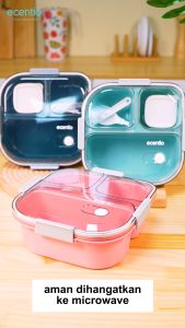 ecentio kotak bekal anti tumpah 3 grid 1100ml Kotak makan wadah bekal anti tumpah kotak sup 100ml Free Sendok