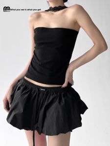 Black Spicy Girl Neck Hanging Shoulder Bared Sleeveless Strap Vest Women Summer Outdoor Wear Tube Top Design Slim Fit Top