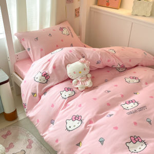 Kitty Cat Bedding Pure Cotton Four-Piece Set Girl Young Adult Heart Bed Single Student Dormitory Three Cartoon Fitted Sheet