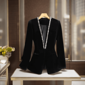 New Chinese Style Slim Fit Velvet Suit Jacket Womens V-neck Diamond Embedded Autumn New Arrival Fashionable Business Shirt