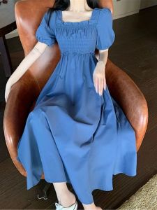 Belly-Covering Youthful-Looking French Waist-Tight Dress Full-Figured Girls Short Sleeve Summer Fairy Temperamental Retro below the Knee Long Dress