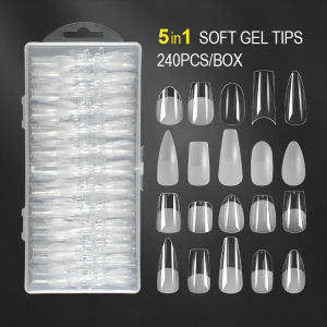 PINPAI [5 shapes in 1 box] 240pcs Matte Semi Frosted Fake Nails Long Coffin Almond Press On Nails Full Cover Artificial False Nail Tips