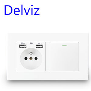 Delviz French Standard Light Switch1 Gang 1Way/2Way Stair Corridor Switch White With switch panel 16A Wall Power USB Socket