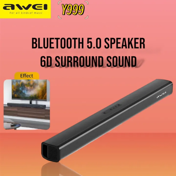Awei Y999. Audio Soundbar TV Tanpa Wayar untuk Ruang Tamu Rumah. Dilengkapi Dengan Sistem Bluetooth dan Subwoofer. Didatangkan Dengan Alat Kawalan Jauh.