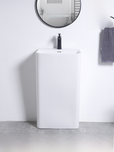 Simplified Design Ceramic Column Basin Free-Standing Washing Pool for Balcony Or Home Use Single Hole Faucet Installation