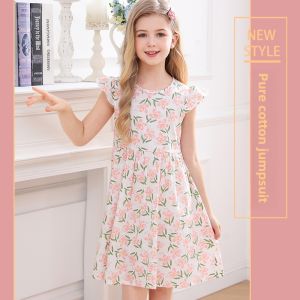 Princess Style Summer Dress for Girls Pure Cotton Floral Print Strap Vest Skirt Childrens Clothing Little Girls Dresses
