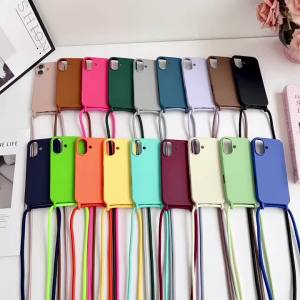 Crossbody Necklace Lanyard Soft Silicone Phone Case For iPhone 17 16 15 14 Pro Max Fashion Solid Color Matte Frosted Back Cover