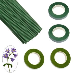 50 pcs flower stem thread and 4 rolls of wide green flower tape used for the production of craft pipe cleaner bouquets