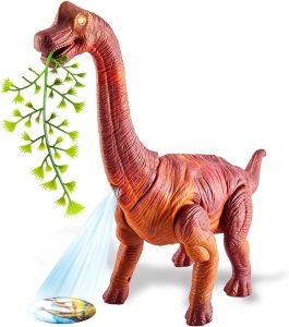 Mainan Dinosaurus Bertelur Anak Dino Berjalan Lampu Gigit Daun Projektor