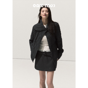 OAKMOO | Áo Cardigan Len Jacquard Cổ Asymmetric