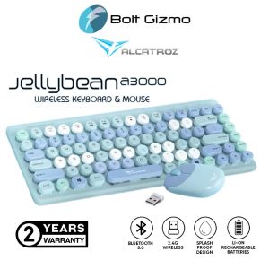 Alcatroz JellyBean A3000 Bluetooth Wireless 2.4G Rechargeable Splash Proof Keyboard Mouse 1000 CPI Combo