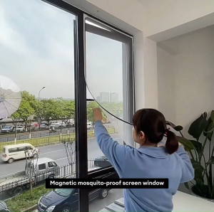 JOTO Adjustable DIY Magnetic Window Screen Net with Magnet Frame Mosquito Net for Window Washable Curtain