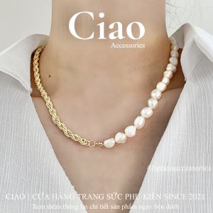 Dây chuyền vòng cổ thiết kế dây xoắn kết hợp hạt ngọc trai nước ngọt Kimkisie Ciao