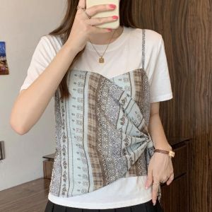 AIYITI | Retro Printed Faux Two-Piece T-Shirt